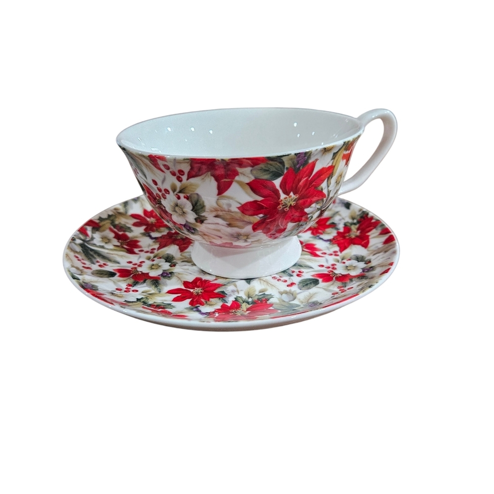 Stechcol Poinsetta CHRISTMAS Tea Cup And Saucer